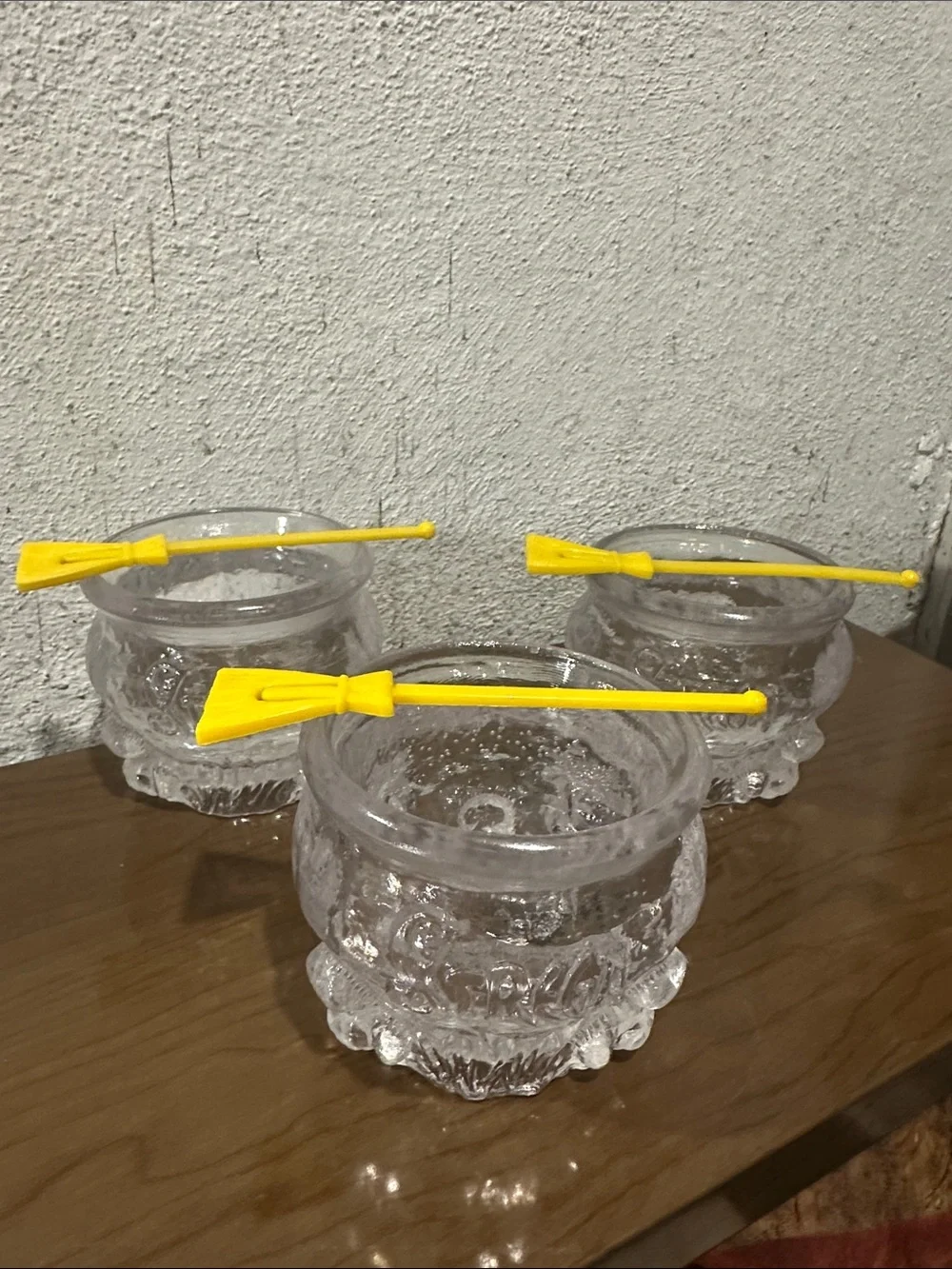 Vintage 60s Liquor Strega Witches Brew Cauldron Cups & Broom Stirrers - set of 3